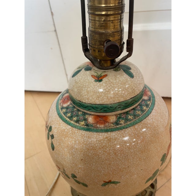 Vintage Chinese Porcelain Ginger Jar Handpainted Bird Floral Motif Table Lamp For Sale - Image 9 of 12