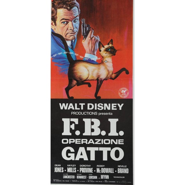Walt disney fbi: operation cat, 1966 original color poster on vellum, 33 x 70 cm (approx. 13 x 28 inches) printed by...