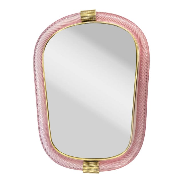 Venetian Pink Murano Glass Mirror with Torciglione Torchon Accents by Simoeng for Simoeng For Sale - Image 7 of 7