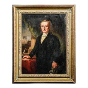 Stately English School Antique Framed Formal Portrait of Man Oil Painting Art Home Wall Decor
