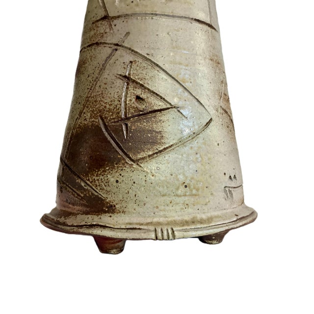 Signed 1970s Mid Century Brutalist Abstract Ceramic Bottle Neck Vase / X-Large Sculptural Modernist Art Studio Pottery Vessel For Sale - Image 10 of 13