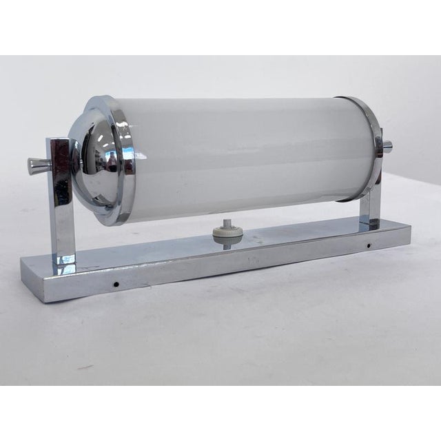 Large Bauhaus Chrome and Milk Glass Wall Light, Former Czechoslovakia, 1930s For Sale - Image 6 of 9