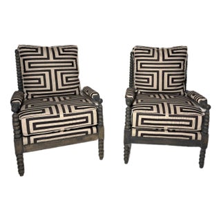 Pair of Greek Key Pattern Bobbin Chairs For Sale