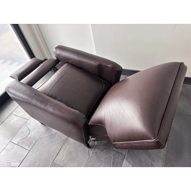 Wood Room & Board Art Deco Style Leather Recliner Club Chair For Sale - Image 7 of 10