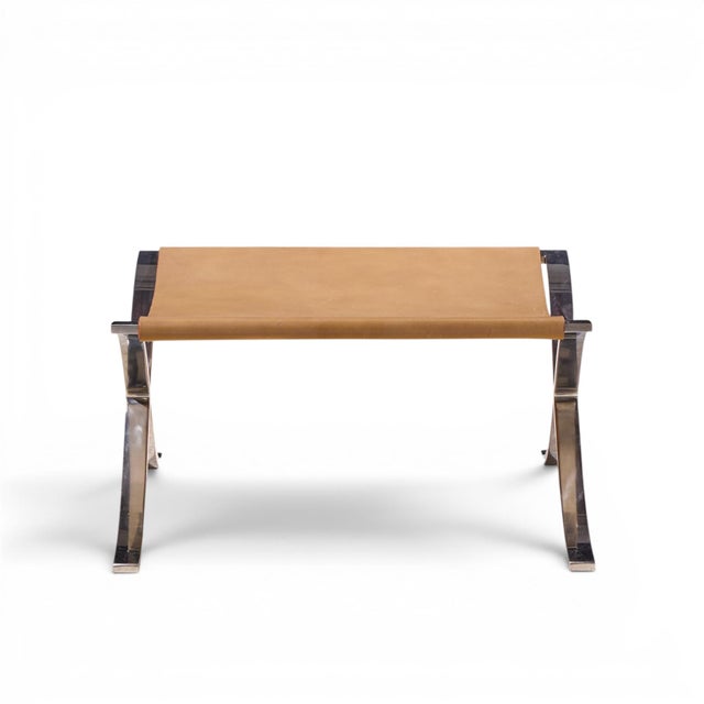 Mies van der Rohe for Knoll Mid Century Barcelona Stool with Cowhide Sling This stool measures: 23 wide x 22 deep x 11.5...