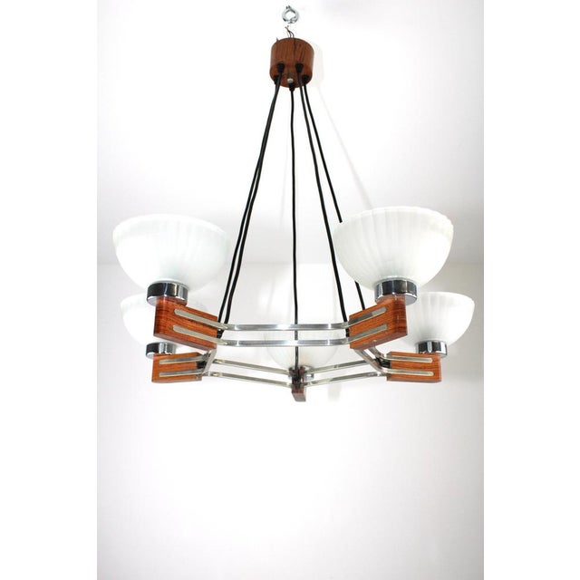 Art Deco Rosewood and Glass Chandelier, 1930s For Sale - Image 11 of 14