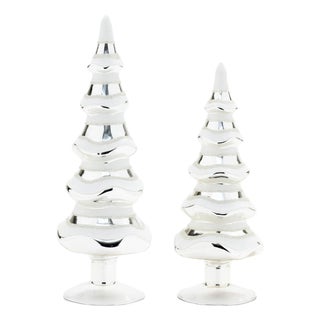 Snowy Glass Pine Tree (Set of 2) For Sale