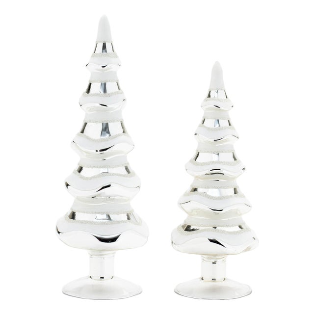Snowy Glass Pine Tree (Set of 2) For Sale
