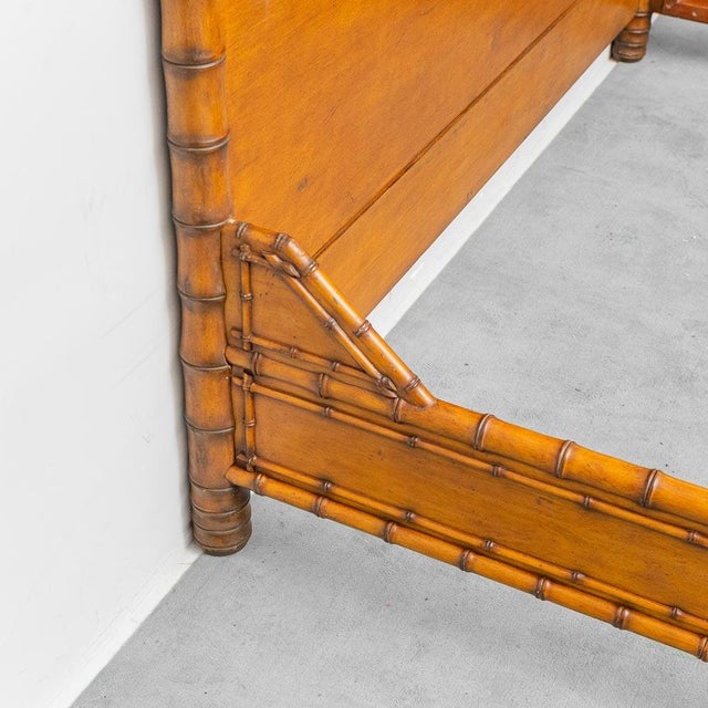 French Double Bed in Wood and Bamboo, 1940s For Sale - Image 6 of 14