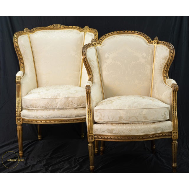 Late 19th Century New Scalamandre Silk Upholstery Louis XV-Style Carved Gilt Wingback Armchair For Sale - Image 9 of 11