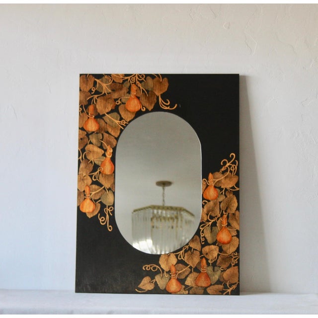 1980s Maitland-Smith Style Rectangular Hand Painted Wall Mirror Vines Gourds Leaves For Sale - Image 10 of 10