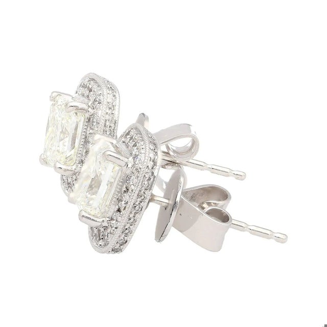 1990s Gia Certified 3 Carat Total Radiant Cut Diamond Stud Earrings in 18k White Gold, A Pair For Sale In Miami - Image 6 of 10