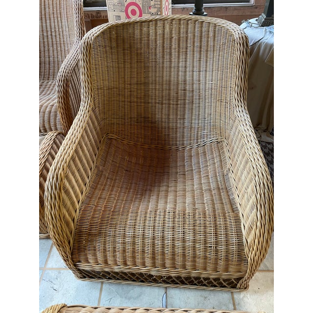 Vintage Smith & Hawken Wicker/Rattan Lounge Chairs With Ottomans For Sale - Image 4 of 14