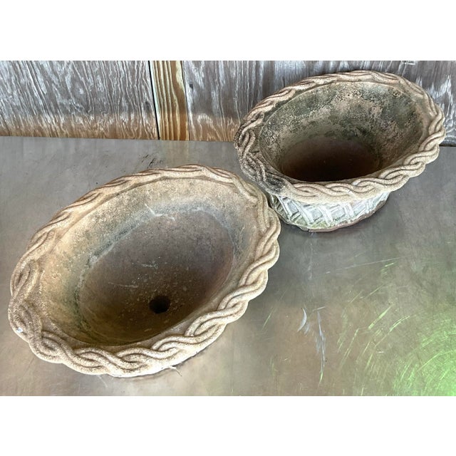Vintage Regency Patinated Cement Planters - A Pair For Sale - Image 4 of 10