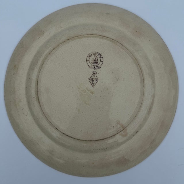 Antique brown transferware plate, part of the "Melbourne" pattern, produced by Gildea & Walker Potteries in Tunstall,...