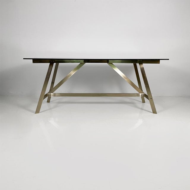 Italian Modern Dining Table in Smoked Glass and Steel from Formanova, 1970s For Sale - Image 3 of 18