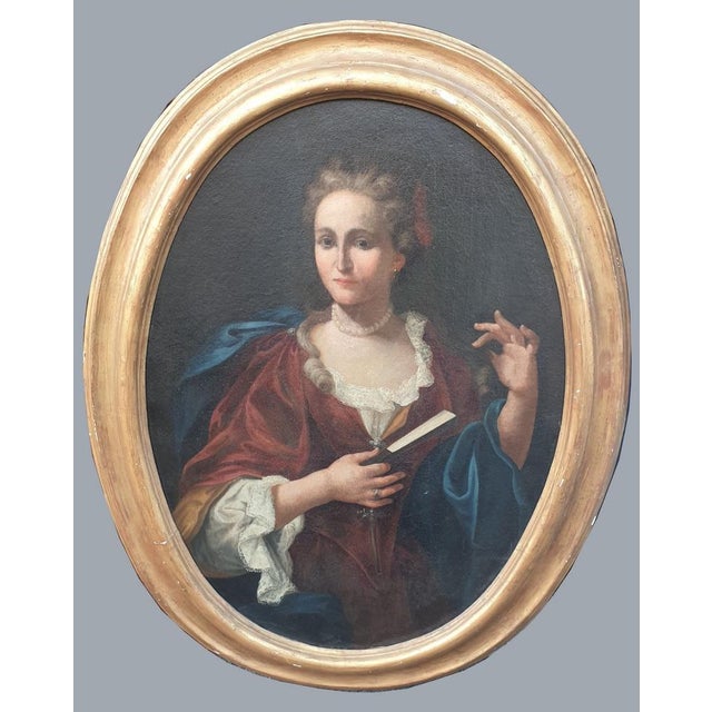 Oval Portrait of Lady with a Fan, 18th Century, Oil on Canvas, Framed For Sale - Image 17 of 17