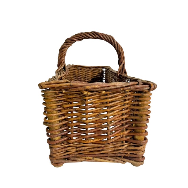 French Country Vintage French Wicker Gathering Basket With Twisted Handle Rustic For Sale - Image 3 of 10