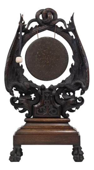 Large Victorian Carved Oak Floor Standing Dinner Gong
