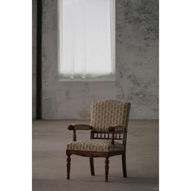 Danish Modern Armchair in Turned Wood with Floral Upholstery, Early 20th Century, 1930s For Sale - Image 16 of 18