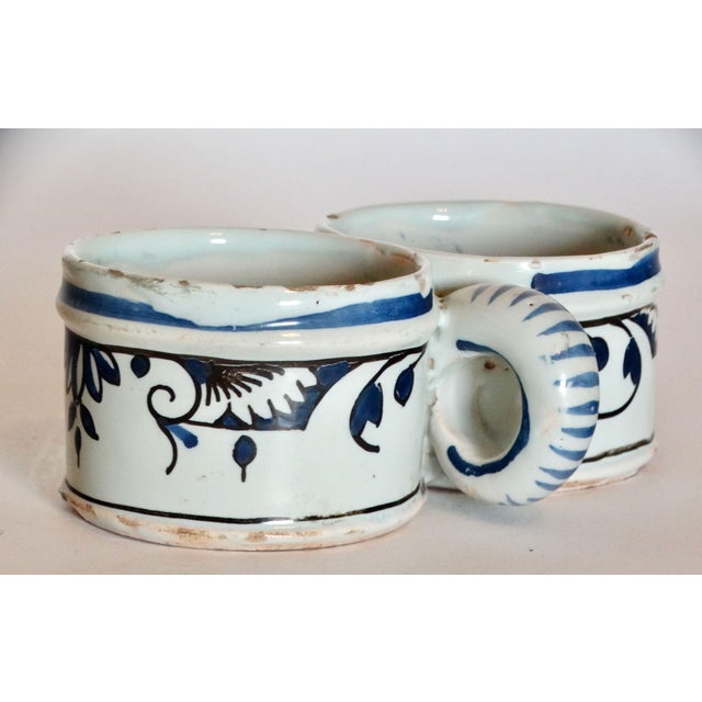 Antique Delft Faience Chinoiserie Presentier Double Dish Hand Painted For Sale - Image 6 of 9