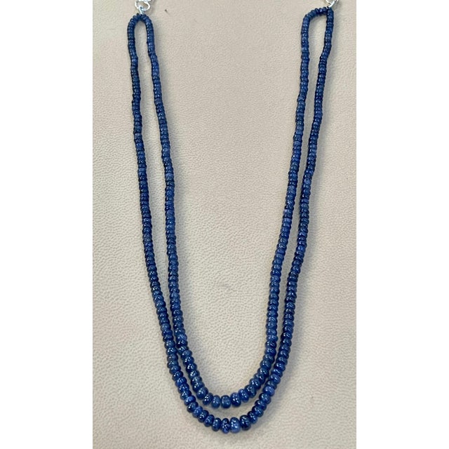Blue 105 Carat Natural Sapphire Bead Two-Strand Necklace Sterling Silver Clasp For Sale - Image 8 of 18