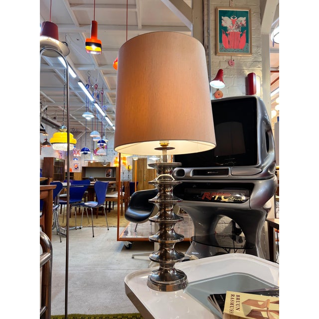 Space Age Metal Table Lamp with Raw Silk Shade For Sale - Image 11 of 11