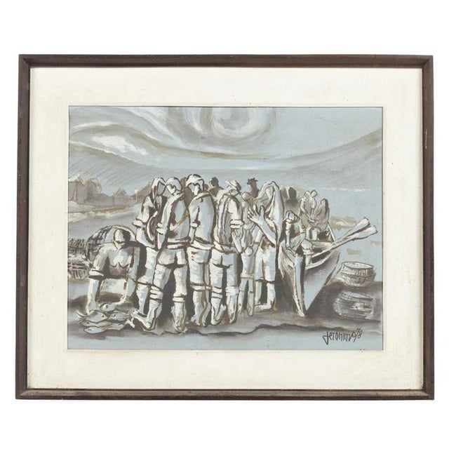 Jerónimo Fernandes Da Silva, Fishermen, 1970s, Oil Painting For Sale - Image 6 of 6