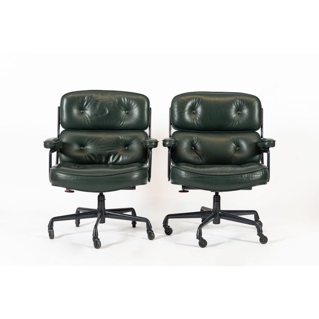 Pair Green Leather Time Life Office Chairs by Eames for Herman Miller 1996 For Sale - Image 12 of 12