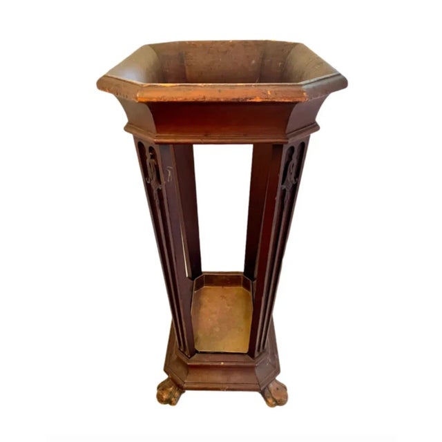 1920's Umbrella Stand Needs some cleaning or stain on wood. 30" H x 19.5" W x 15" D