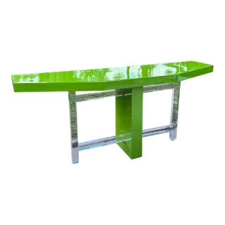 Postmodern Lime Green Lacquer Laminate and Lucite Console Table For Sale