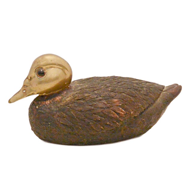 1960s Mid-Century Mixed Media Hand-Carved Hardwood & Solid Cast Brass Waterfowl Figurine For Sale - Image 5 of 8