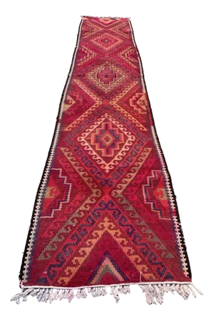 Long Vintage Turkish Kilim Runner Kelim Rug