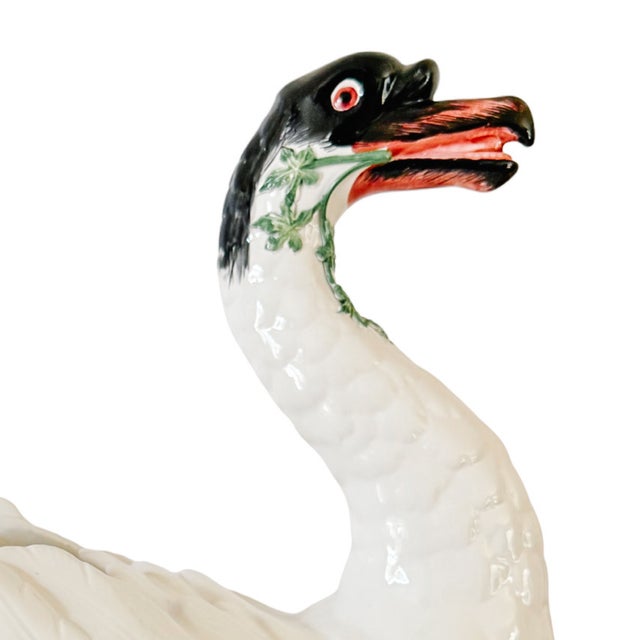 1980s Italian Hand-Painted Ceramic Swan Tureen & Centerpiece in Meissen Style by Chelsea House For Sale In San Diego - Image 6 of 12