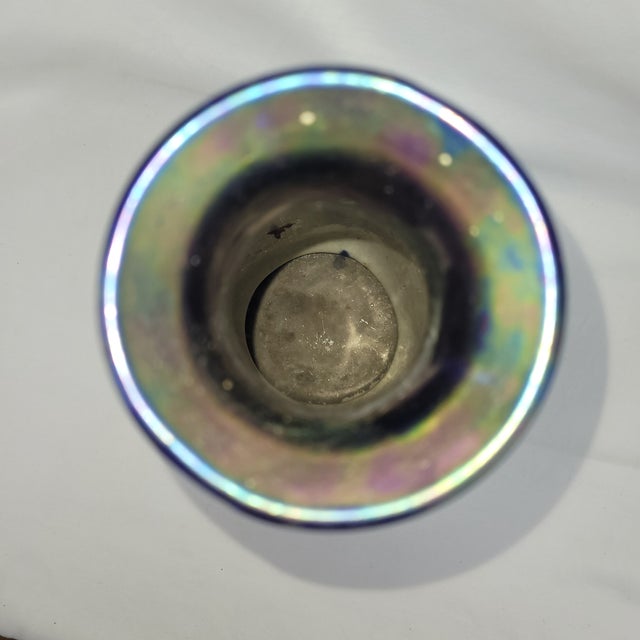 Green Antique Iridescent Art Glass Vase Victorian Portrait Oil Slick Finish For Sale - Image 8 of 8