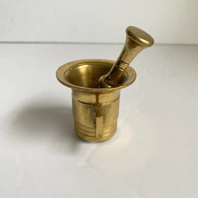 Early 20th Century Vintage Brass Mortar & Pestle Apothecary Spice Crusher Small Petite Miniature Size For Sale - Image 5 of 10