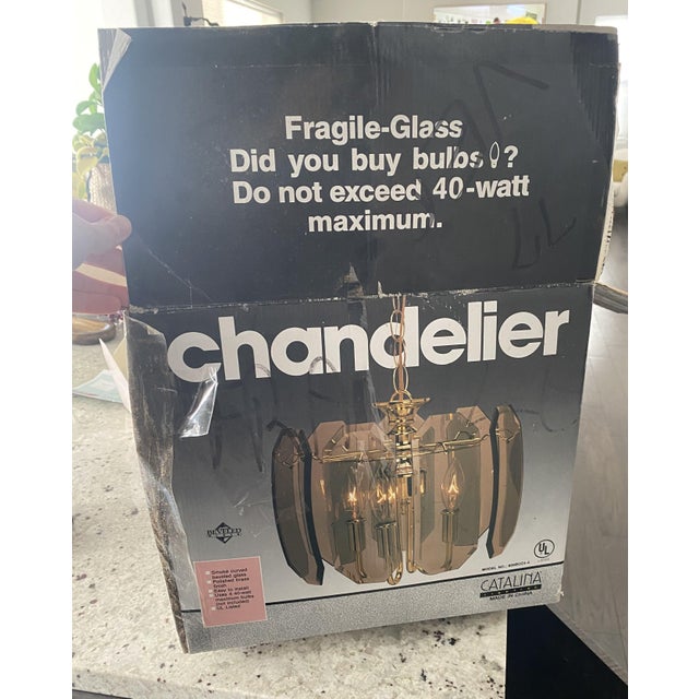 Vintage Catalina Lighting Smoked Curved Glass Beveled Chandelier For Sale - Image 10 of 12