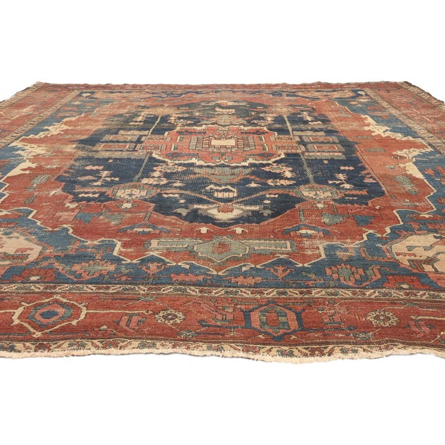 Tribal Late 19th Century Rustic Antique Persian Serapi Rug, 10'02 X 12'06 For Sale - Image 3 of 10