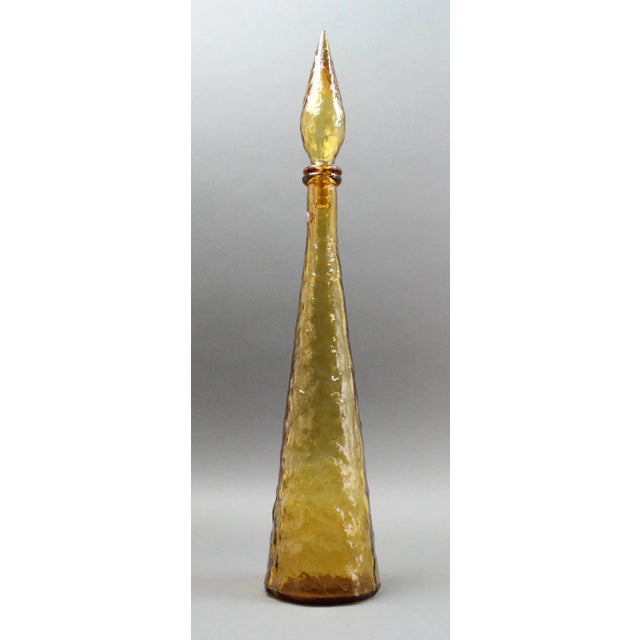 Guildcraft Italy Amber Empoli Glass Decanter Genie Bottle Mid Century Modern with Original Label. Measures approximately 4...