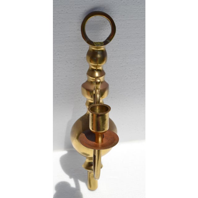 Late 20th Century Mid-Century Modern Cast Brass Candle Holder Wall Sconces - A Pair For Sale - Image 10 of 17