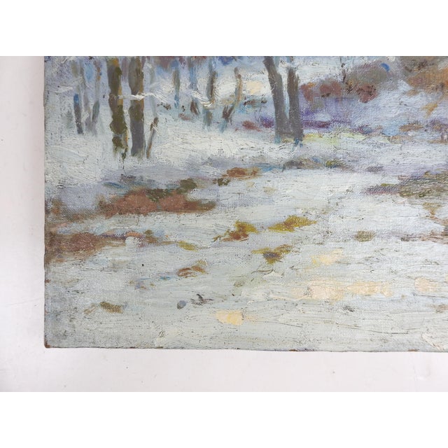 Textile Early 20th Century Charles Meurer Impressionist Winter Landscape Painting For Sale - Image 7 of 8