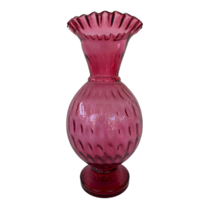 Vintage Fenton Cranberry Coin Dot Vase With Ruffled Rim 10.5”