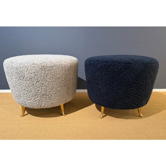Pair of French Wool Boucle Pouf Dining Stools For Sale - Image 12 of 18