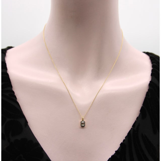 Gold 18k Gold 1/2 Carat Emerald Cut Diamond in Collet Setting With Black Rhodium Necklace For Sale - Image 8 of 12