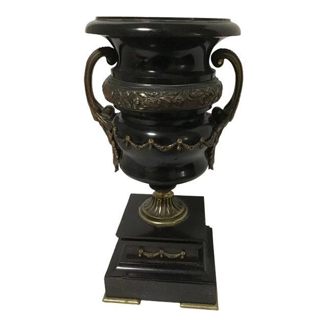 19th Century French Louis Philippe Style Bronze & Black Marble Urn Vessel For Sale