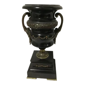 19th Century French Louis Philippe Style Bronze & Black Marble Urn Vessel