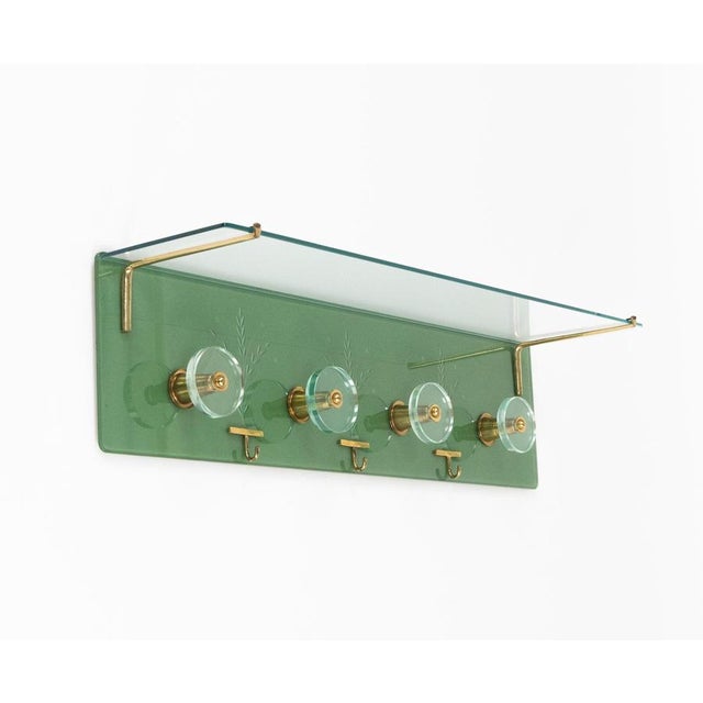 1950s Mid-Century Coat Rack Shelf in Glass and Brass attributed to Cristal Arte, Italy, 1950s For Sale - Image 5 of 17
