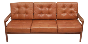 Vintage Sofa with Leather Cushion Cognac, 1965