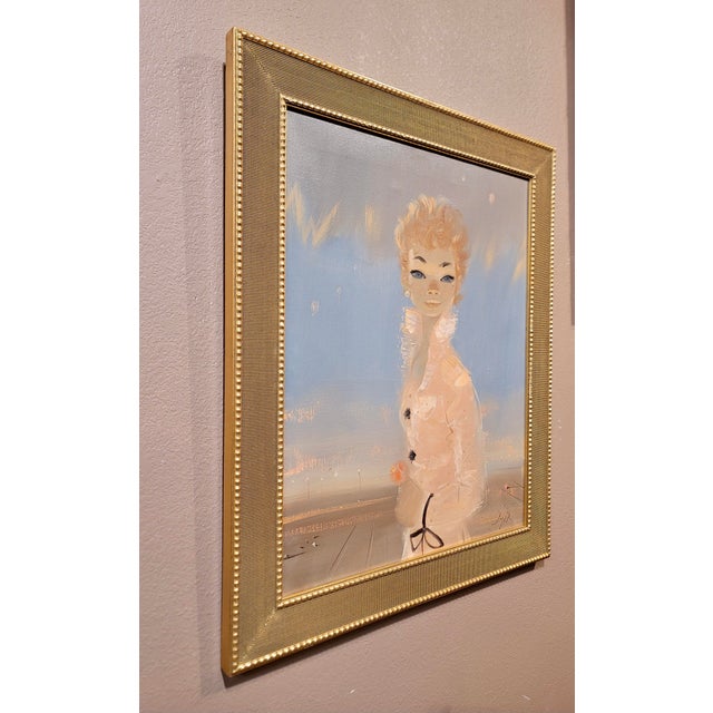 Igor Pantuhoff -Portrait Red Haired Girl W/Big Eyes & a Pink Jacket-1960s Oil Painting For Sale - Image 9 of 10