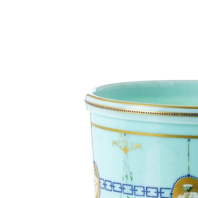 Glass and Crystal - Neoclassical Cachepot - 19th Century. 19th-century Europe; made of frosted glass; in shades of aqua...